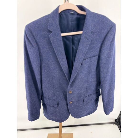 J Crew Men’s blue  leather elbow patch two button sport coat Size 38R - Picture 5 of 12